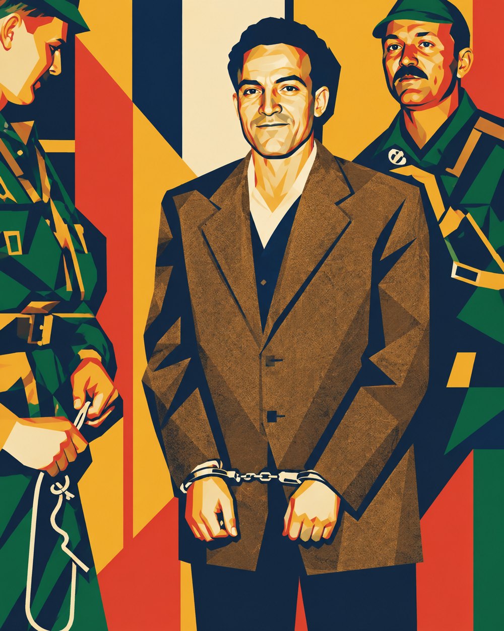 Illustration géométrique : Larbi Ben M'hidi, d'après une photographie de son arrestation en 1957